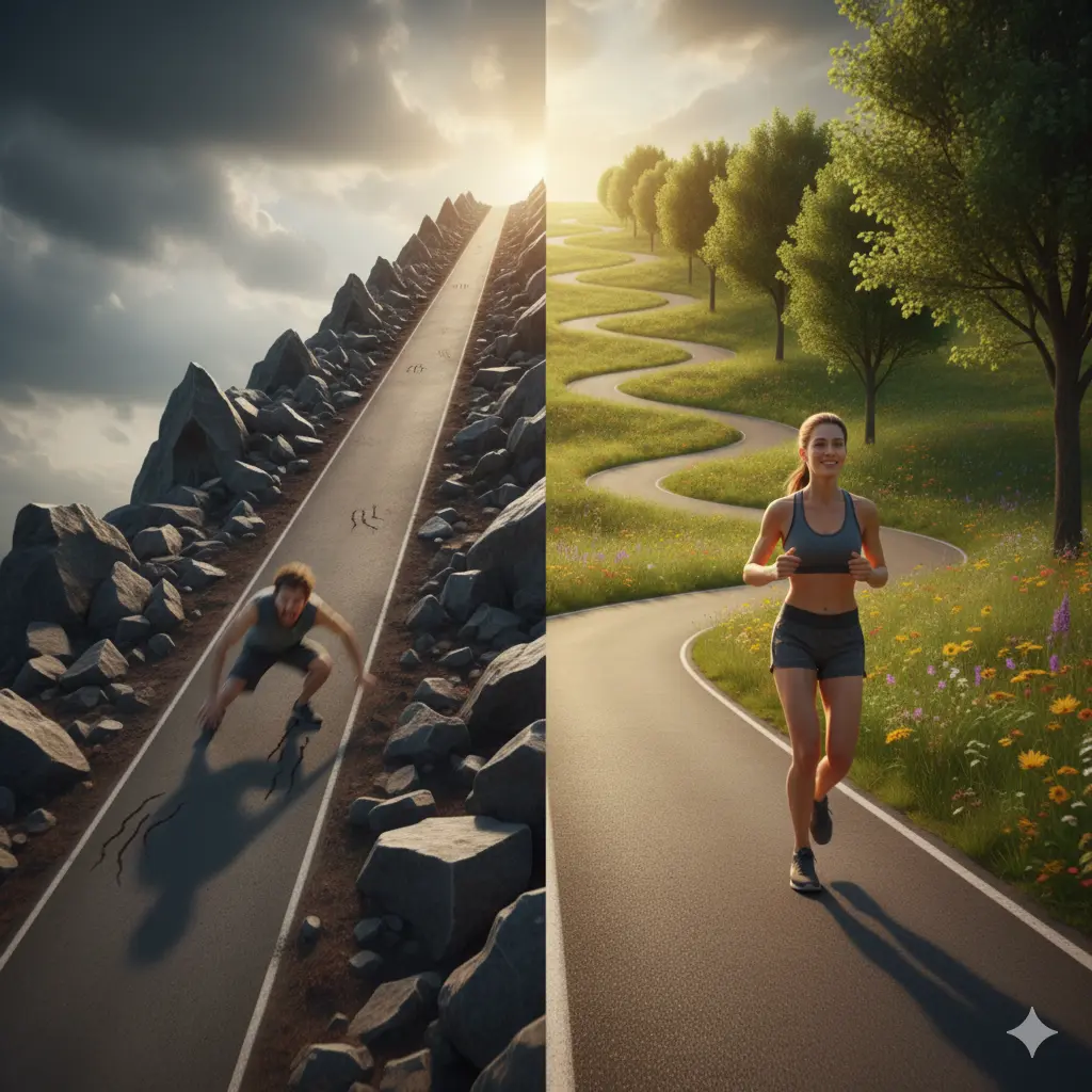 Una tortuga representando el camino lento y sostenible para adelgazar, compitiendo contra una liebre que representa un esprint rápido pero insostenible.